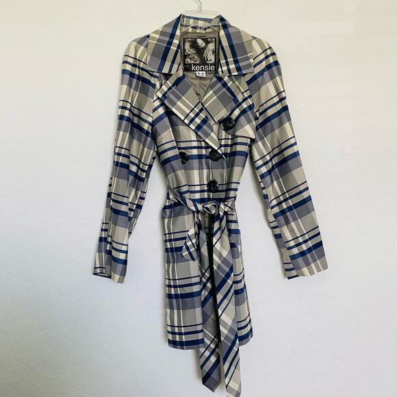 Kenzie Plaid Trench coat Pea Coat‎ XS - Picture 1 of 7